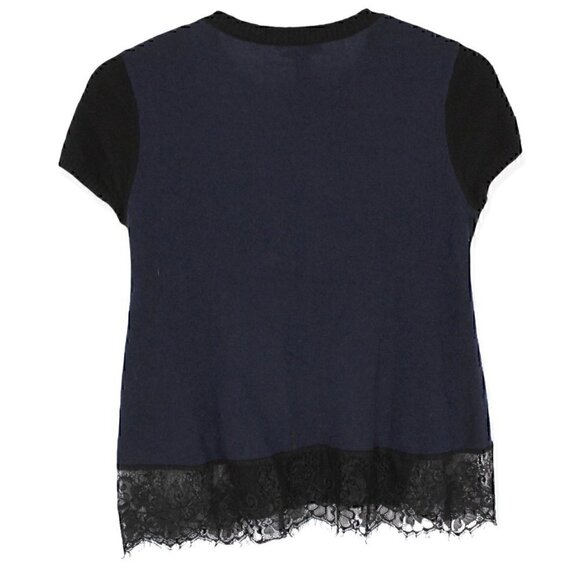 Aqua Cashmere Lace Detail colorblocked Short Sleeve Sweater Small - Picture 3 of 3